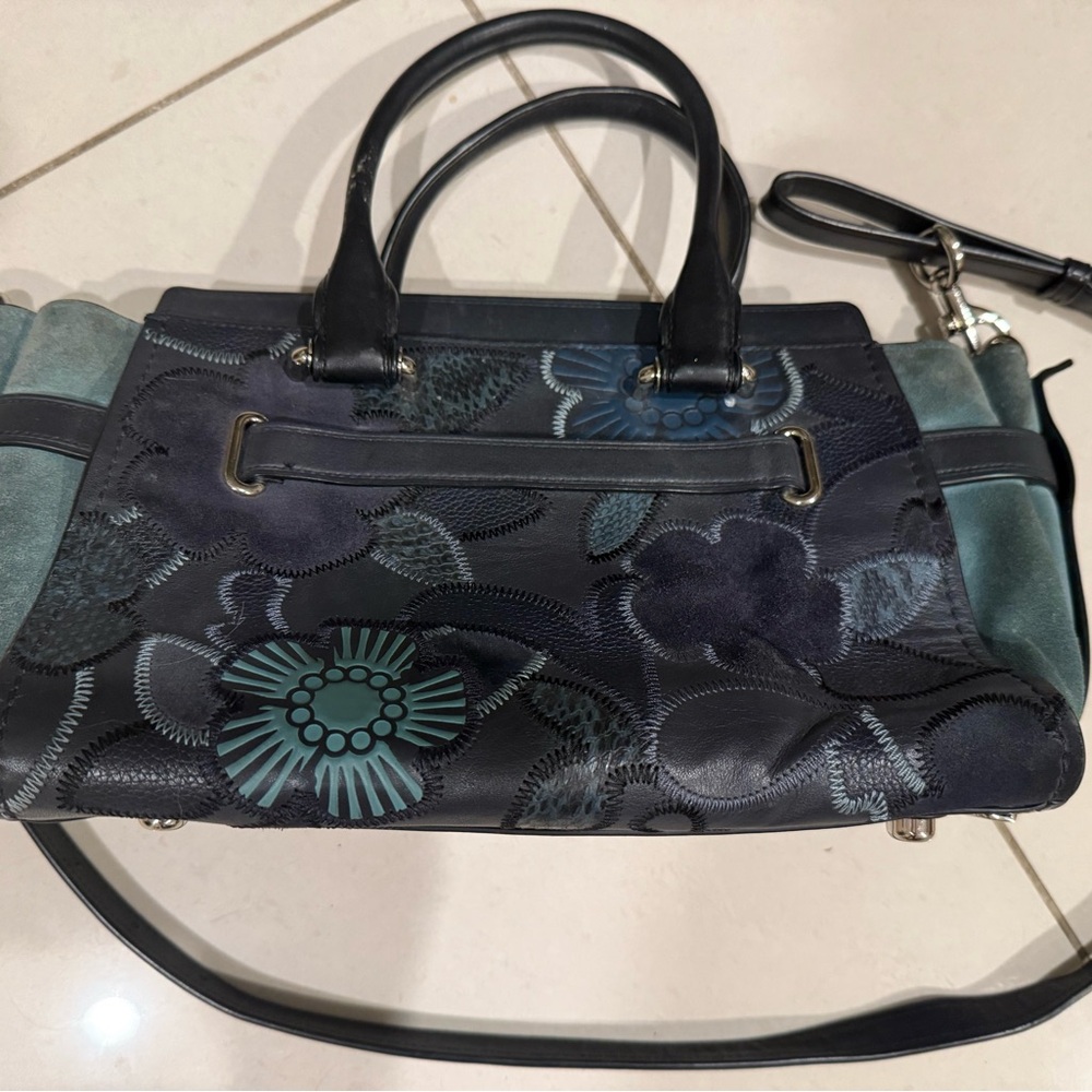 Floral Embroidered Black and Green Handbag